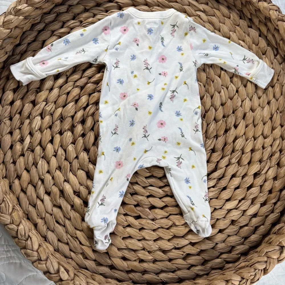 Carter's & Old Navy 100% Cotton Floral Footies Pajamas Pink White Yellow 0-3 EUC
